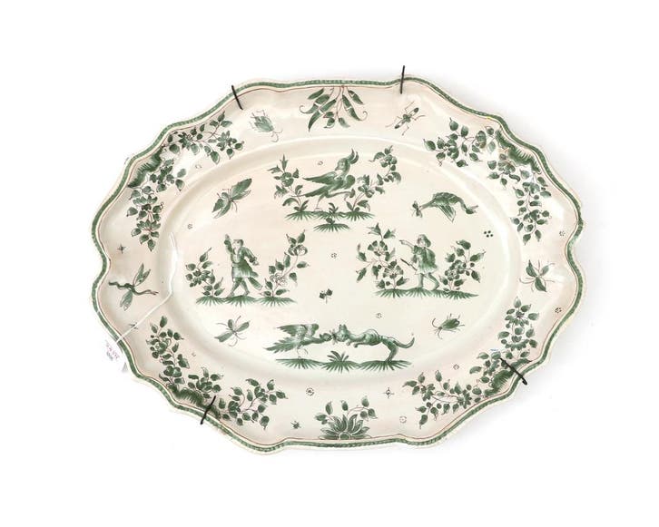 Aardewerk faïence dienschaal, Moustiers, , 18e/19e eeuw, Huis en Inrichting, Woonaccessoires | Schalen en Manden, Gebruikt