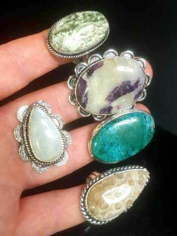 5 stuks, Rainbow Moonstone, Peace Jade, Chrysocolla