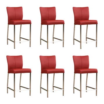 Set van 6 Leren barkruk Revolt laag - Toledo Red (rood) -, Huis en Inrichting, Ophalen of Verzenden, Nieuw, Leer