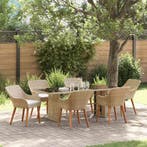 vidaXL Tuin eettafelset met kussen 7 pcs Beige poly rattan, Verzenden, Nieuw, Rotan, 7 zitplaatsen