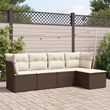 vidaXL 5-delige Loungeset met kussens poly rattan bruin, Verzenden, Nieuw, Loungeset