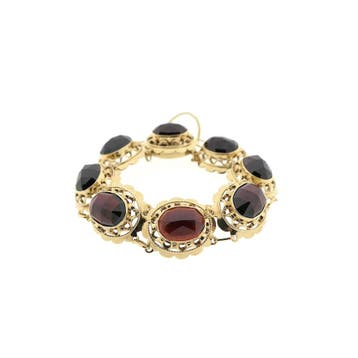 Antiek gouden bootjes armband met granaat (Schakelarmband), Gebruikt, Ophalen of Verzenden, Met edelsteen, Goud