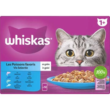 2x Whiskas 1+ Vis Selectie in Gelei Maaltijdzakjes Multip..., Verzenden, Nieuw