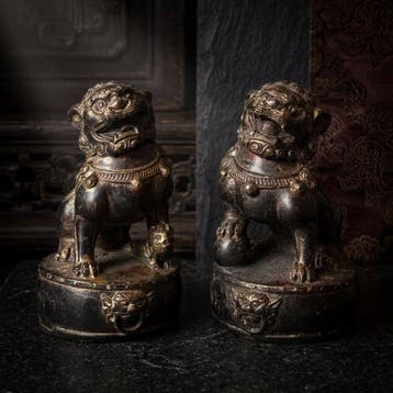 Paar Foo Dogs - Brons - China (Zonder minimumprijs)