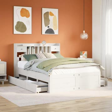 vidaXL Bed met boekenkast zonder matras grenenhout wit, Verzenden, Wit, 140 cm, 200 cm