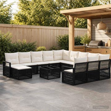 vidaXL Tuinbankenset 13 st Zwart poly rattan, Verzenden, Nieuw, 3 zitplaatsen