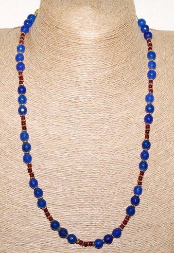 Prachtige ketting, handgemaakt, met robijn en saffier, ronde