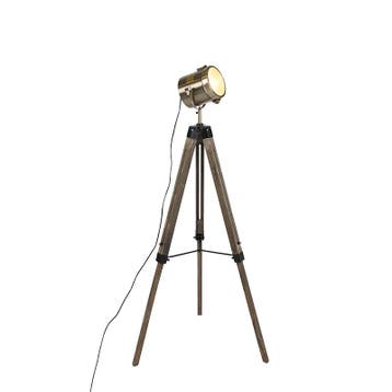 Smart vloerlamp tripod hout met studiospot incl. Wifi B35, Verzenden, Nieuw, Hout, Industrieel