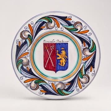 Raro Piatto da Parata 31 cm Maiolica Policroma con Stemma