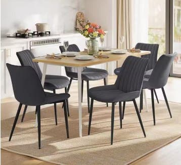 Set van 6 Eetkamerstoelen – Leerlook &amp; Metalen Poten, Huis en Inrichting, Verzenden, Nieuw