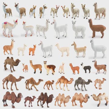 Realistische Alpaca & Kameel Figuren Set - Handgeschilderd,