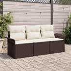vidaXL Tuin Sofa Set met kussen met opslag 3 pcs Bruin Poly, Verzenden, Nieuw, Rotan