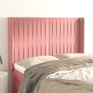 vidaXL Hoofdbord met randen 147x16x118/128 cm fluweel roze, Verzenden, Nieuw, Stof