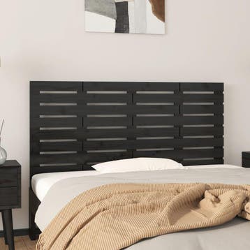 vidaXL Hoofdbord wandmontage 126x3x63 cm massief grenenhout, Verzenden, Nieuw, Zwart, Hout