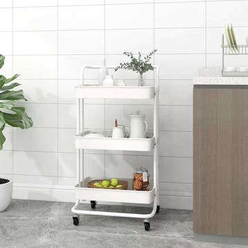 vidaXL Keukentrolley 3-laags 42x35x85 cm ijzer en ABS wit, Huis en Inrichting, Keuken | Keukenbenodigdheden, Verzenden, Nieuw