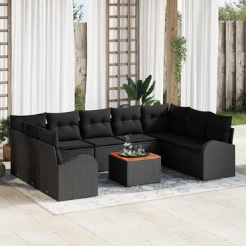 vidaXL Tuinbankenset 10 st Zwart poly rattan, Verzenden, Nieuw, Meer dan 8 zitplaatsen