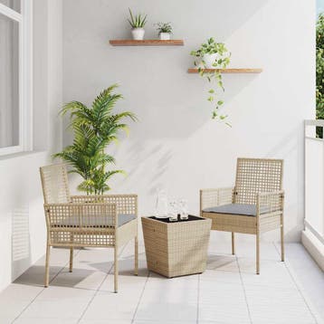 vidaXL Tuin Bistro Set 3 st Beige poly rattan, Tuin en Terras, Verzenden, Nieuw, Rotan, 3 zitplaatsen