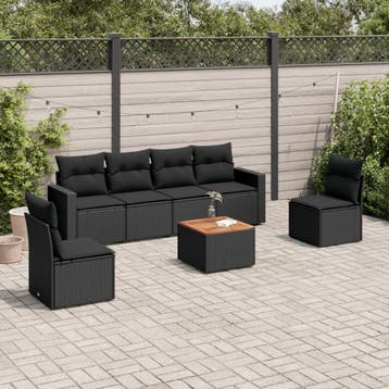 vidaXL 7-delige Loungeset met kussens poly rattan zwart, Verzenden, Nieuw, Loungeset