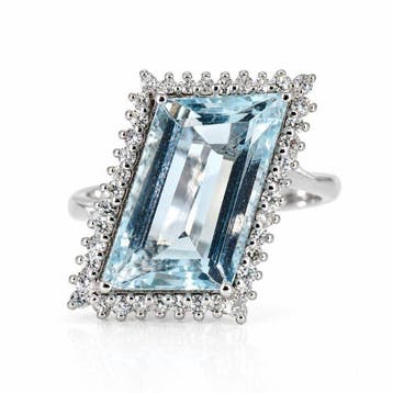Ring - 18 karaat Witgoud - 4.85ct. tw. Aquamarijn - Diamant, Sieraden, Tassen en Uiterlijk, Nieuw