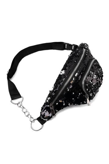 KIMU® Heuptas Rond Voorvak Pailletten Zwart Zilver Ketting H, Ophalen of Verzenden, Nieuw, Zwart, Overige typen