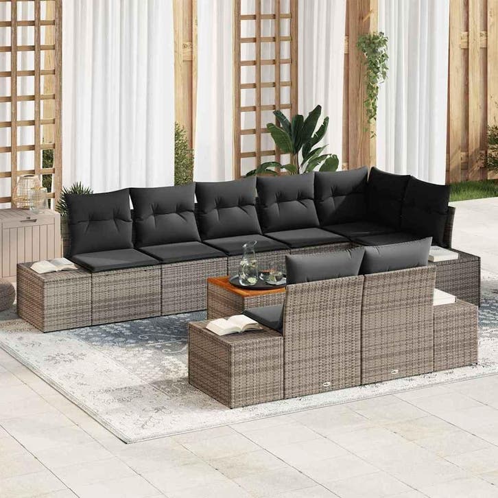 vidaXL Tuin Sofa Set met opslag 9 pcs Grijs, Tuin en Terras, Tuinsets en Loungesets, Nieuw, Meer dan 8 zitplaatsen, Rotan, Verzenden