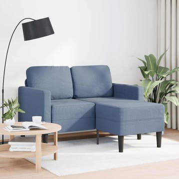 vidaXL 2-zitsbank met ligstoel L-vormig 125 cm linnen blauw, Verzenden, Minder dan 150 cm, Stof, Nieuw