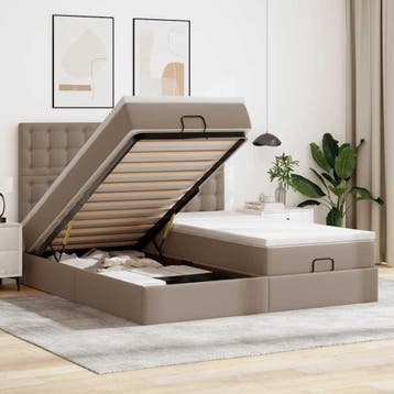 vidaXL Bed poef met matrassen en LEDs 180x200cm kunstleer, Overige materialen, Eenpersoons, Bruin, Verzenden