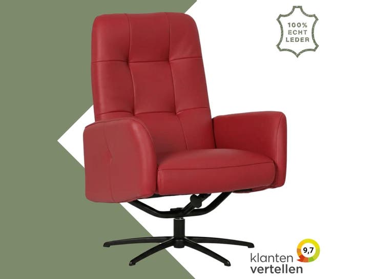 Leren draaifauteuil Pulse - Massif Rosso (rood) - Stervoet, Huis en Inrichting, Fauteuils, 50 tot 75 cm, 75 tot 100 cm, Nieuw