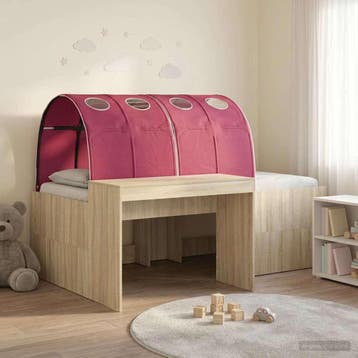 vidaXL Bedframe met tunnel 3 st Sonoma eiken en rood Bewerkt, Verzenden, Nieuw, Bruin, Hout