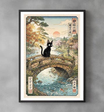 Sato Hageshi - the Old Bridge – Jiji - Pop Art - Signed and, Nieuw