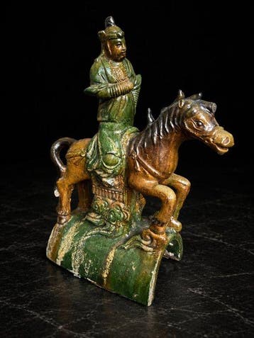 Oud-Chinees, Ming-dynastie Terracotta Sancai-glasuur dakpan, Antiek en Kunst