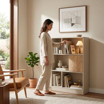 Boekenkast Karena 112x70x30 cm Crèmewit/Eikenlook [en.casa], Verzenden, Nieuw