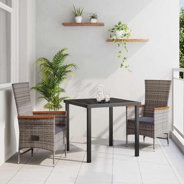 vidaXL Tuin eettafelset met kussen 3 pcs Grijs Gepoedercoat, Verzenden, Nieuw, Rotan, 3 zitplaatsen