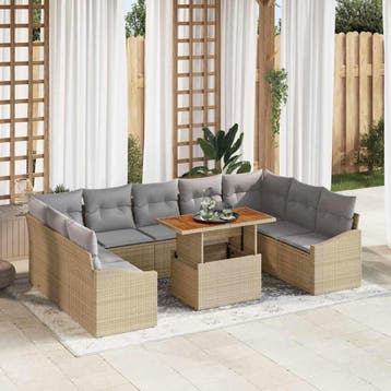 vidaXL Tuinbankenset 10 st Beige en Grijs, Verzenden, Nieuw, Rotan, Meer dan 8 zitplaatsen