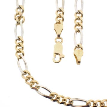 Bicolor gouden figaro schakelketting; Midas, Ophalen of Verzenden, Gebruikt, Overige kleuren, Goud