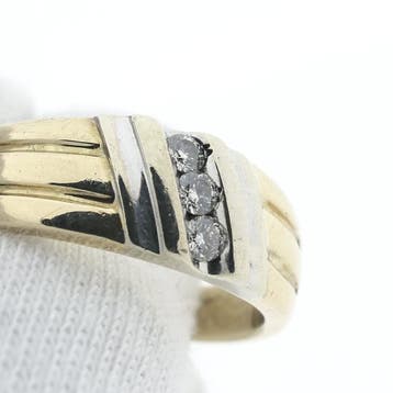 Bicolor gouden fantasie ring met diamant 0,21 ct., Gebruikt, 20 of groter, Heer, Ophalen of Verzenden
