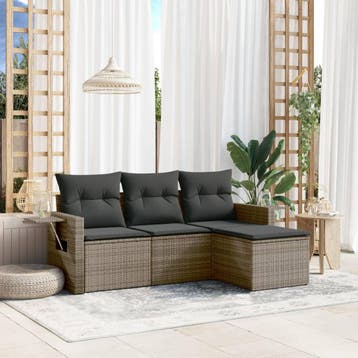 vidaXL 4-delige Loungeset met kussens poly rattan grijs, Verzenden, Nieuw, Loungeset