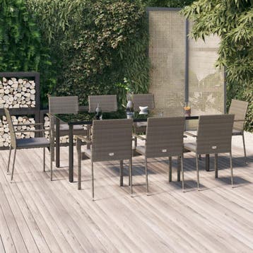 vidaXL 9-delige Tuinset met kussens poly rattan zwart en, Verzenden, Nieuw, 8 zitplaatsen, Tuinset