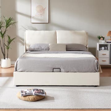 Tweepersoonsbed Lunner met bedbodem 204x166x96 cm beige [en., Verzenden, Nieuw