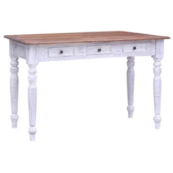 vidaXL Bureau met lades 117x57x75 cm massief mahoniehout wit, Verzenden, Nieuw