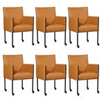 Set van 6 Leren eetkamerstoelen More - Toledo Sabbia, Huis en Inrichting, Stoelen, Ophalen of Verzenden, Nieuw, Leer