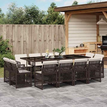 vidaXL 13-delige Tuinset met kussens poly rattan bruin, Verzenden, Nieuw, 2 zitplaatsen, Tuinset