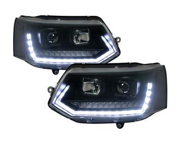 Koplampen VW T5 09-15 Tube LED Dynamic T6 look Zwart, Ophalen of Verzenden, Nieuw