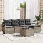 vidaXL Bankstel met kussen 6 pcs Grijs poly rattan, Verzenden, Nieuw, Rotan, 6 zitplaatsen