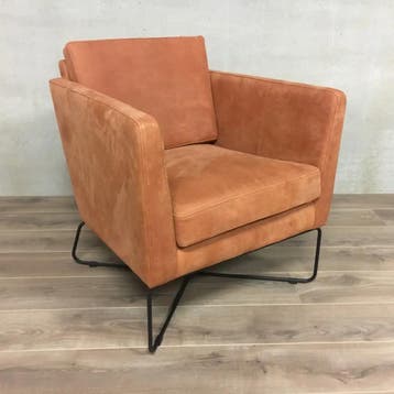Leren fauteuil met kruisframe - oranje leer, Ophalen of Verzenden, Nieuw, Leer