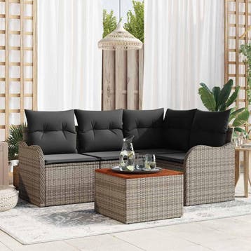 vidaXL Tuinbankenset 5 st Grijs poly rattan, Verzenden, Nieuw, Rotan, 5 zitplaatsen