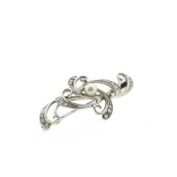 Witgouden art nouveau broche gezet met parel en diamant;..., Gebruikt, Ophalen of Verzenden, Met edelsteen, Goud