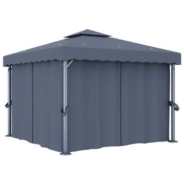 vidaXL Prieel met gordijn 3x3 m aluminium antraciet, Verzenden, Nieuw