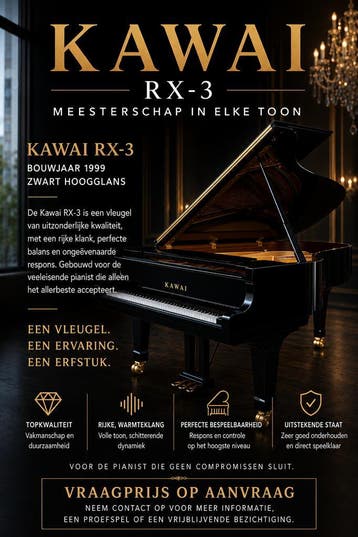Kawai RX-3 Vleugel, 186m. – UITZONDERLIJK MOOIE VLEUGEL, Verzenden, Zwart, Zo goed als nieuw, Hoogglans