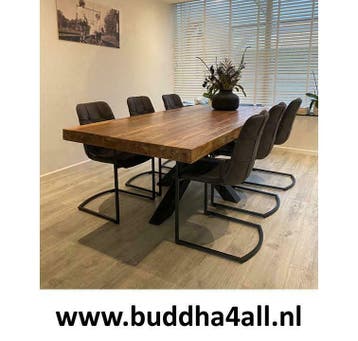 Boomstam tafel / eettafel / bureau / teak tafelblad, Huis en Inrichting, Tafels | Eettafels, Natuurlijk, robuust, stoer, industrieel, ijzerwerk, uniek, hout